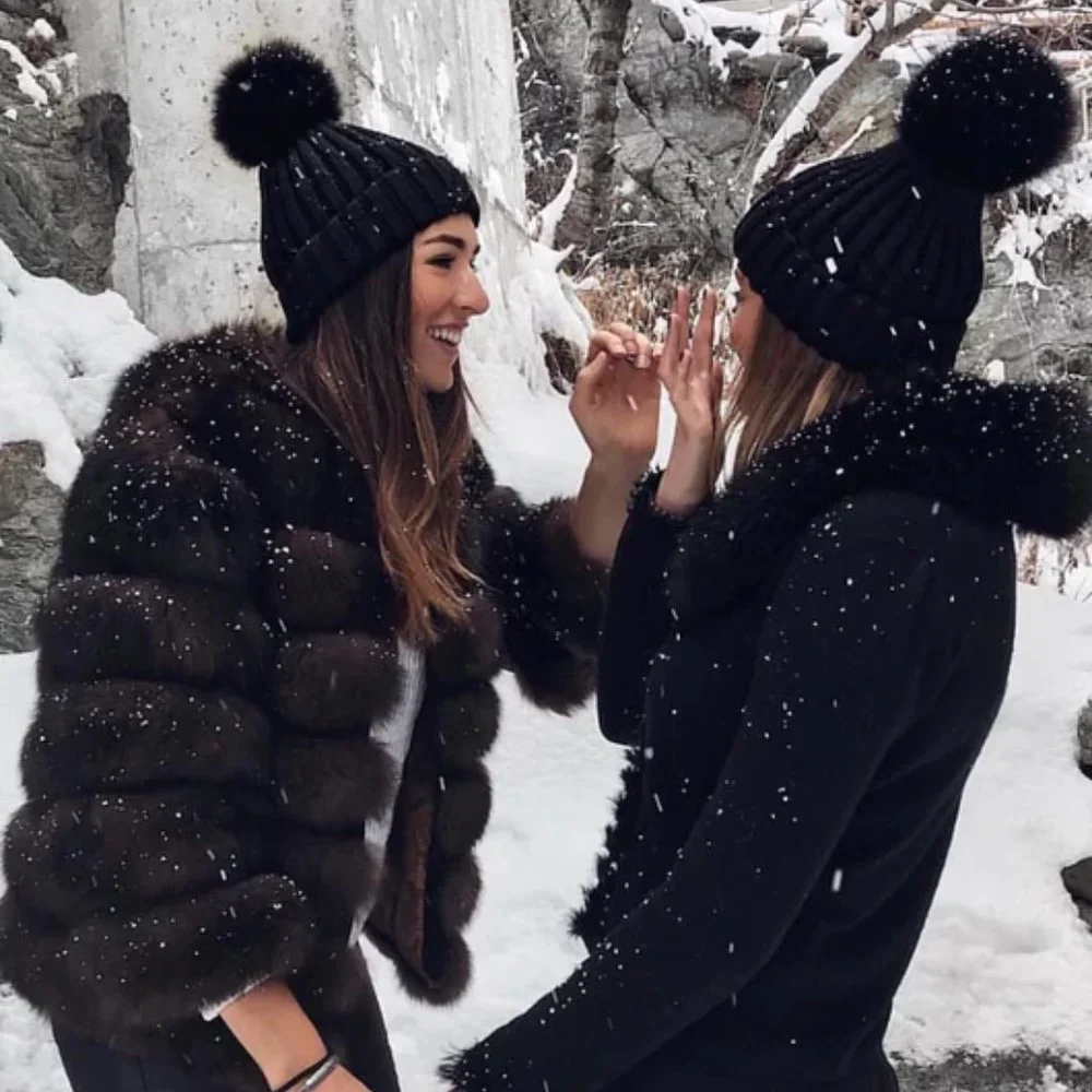 BLACK FUR POM BEANIE HAT - Picture 5 of 10